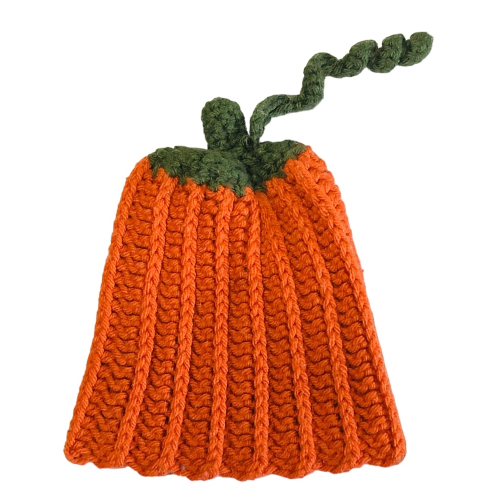 Handmade Baby-Toddler Pumpkin Hat Fall Orange Chunky Knit Crochet Warm & Cute!